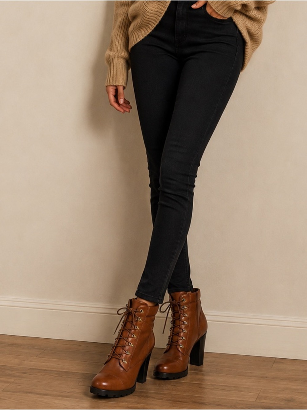 Lauren Ralph Lauren Cognac Lace-Up High Heeled Ankle Boots 10 M
